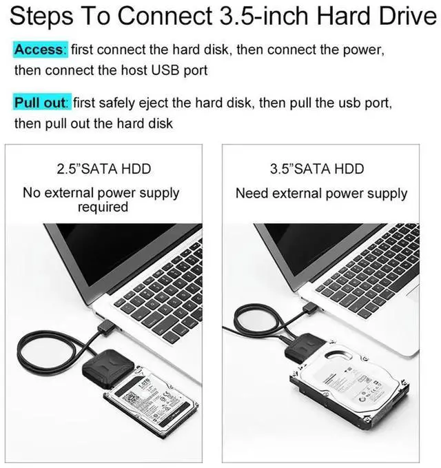 Alt view image 3 of 4 - USB 3.1 Type C to 2.5 3.5 inch SATA III HDD SSD Cable External Converter 1.4ft Wire Adapter Wired Convert Cables
