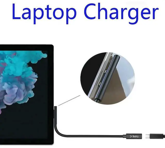 Alt view image 2 of 7 - Durable Fast Charging Adapter Cable for for Micro soft Surface Pro 7/6/5/4/3 Laptop USB-C Type-C PD Quick Charger