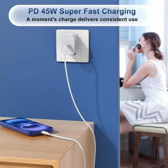 Alt view image 6 of 6 - JAENFONG 45W Fast Charger for iPhone 16 15 Charger Fast Charging 2Pack, 6+9ft USBC to USBC Cable Cord &45W Type C Block for iPhone 16 Pro Max/16 Pro/15 Pro Max/15 Pro/16 Plus/15 Plus/iPad Pro/Air/Mini