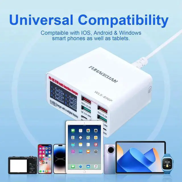 Alt view image 6 of 7 - JAENFONG USB C Charger Block 87W, 6-Port Fast Charging Station for Travel, Office, Desktop, Multi USB Wall Charger Hub for iPhone, Samsung Galaxy, iPad, Laptop, Tablet, Drones, Headphones & More