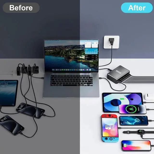 Alt view image 3 of 7 - JAENFONG 500W USB C Fast Charger Block, 8 Port USB Charging Station, GaN Pro Double 100W PD PPS Port Fast Charging Station for Multiple Devices,Laptop Wall Charger Compatible with MacBook, iPhone 17