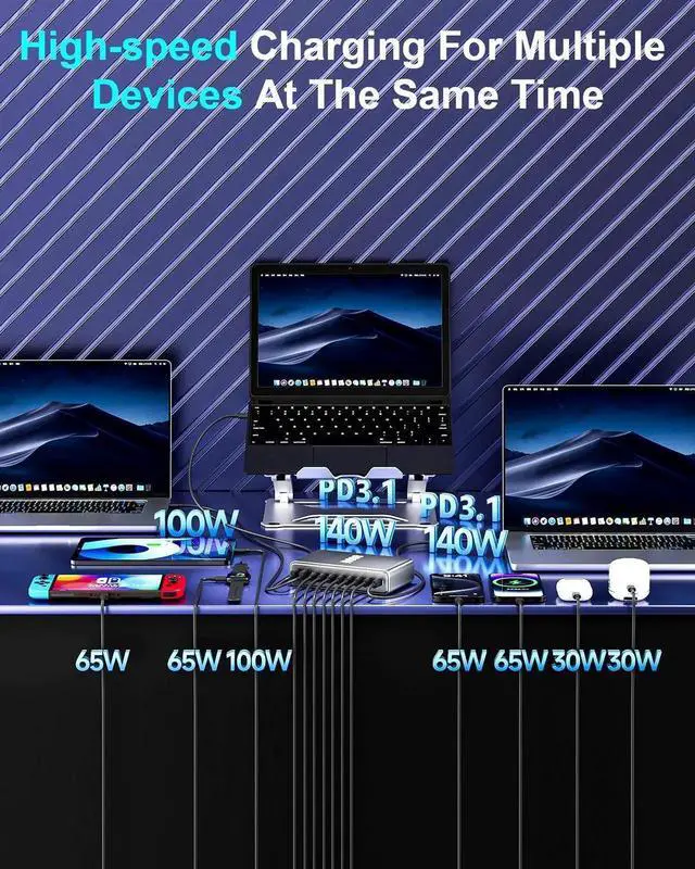 Alt view image 6 of 7 - JAENFONG 800W USB C Fast Charger Block, 10 Port USB Charging Station, GaN Pro Dual 140W PD PPS Port for Multiple Devices,Laptop Wall Charger Compatible with DELL, HP, MacBook Pro,iPhone 16,Galaxy S24