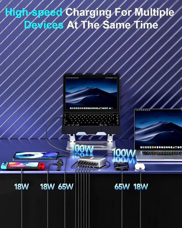 Alt view image 2 of 7 - JAENFONG 440W Fast USB C GAN Charger Block 8 Port Charging Station HUB Brick Dual PD PPS 100W Wall Charger Compatible with MacBook Pro/Air/All, iPad, iPhone 17/16/15/14/Pro Max, Android Devices etc