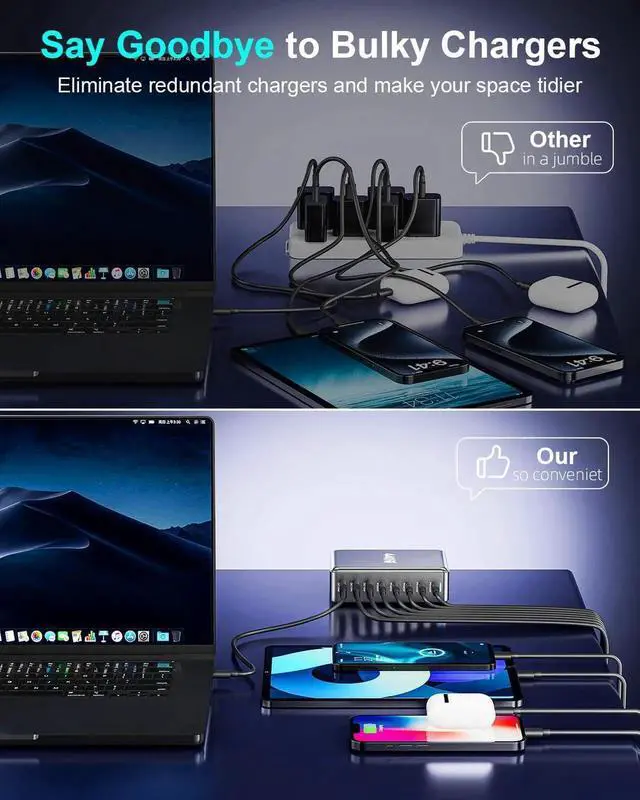 Alt view image 5 of 7 - JAENFONG 440W Fast USB C GAN Charger Block 8 Port Charging Station HUB Brick Dual PD PPS 100W Wall Charger Compatible with MacBook Pro/Air/All, iPad, iPhone 17/16/15/14/Pro Max, Android Devices etc