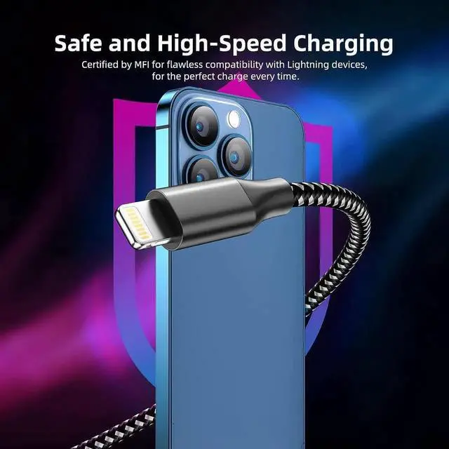 Alt view image 4 of 7 - JAENFONGiPhone Charger Fast Charging Cord 3 Pack 10 FT Apple MFi Certified Lightning Cable Nylon Braided iPhone Charger Cord Compatible with iPhone 13 12 11 Pro Max XR XS X 8 7 6 Plus SE iPad and More