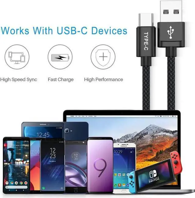 Alt view image 7 of 7 - USB Type C Charger Cable 3.3FT 2 Pack,Nylon Charging Cord for iPhone 15 Pro Max,Samsung Galaxy Z Fold 5,Note 20,Tab S9 S10 S10E 10E FE S23 S22 S21 23 Plus Ultra,A52 A54,Google Pixel 7 6 XL