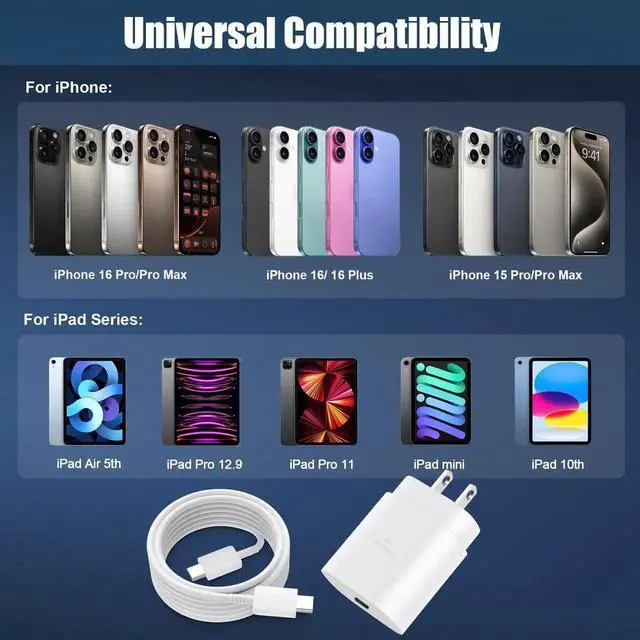 Alt view image 2 of 6 - Phone 17 16 15 Pro Max Charger 30W Type C Chargers USB C Fast Charger Block Phone 17 Chargers Fast Charging with 8FT C Charging Cable for Phone 17/17 Pro Max/16/16Pro Max/15/15 Pro/iPad/Samsung