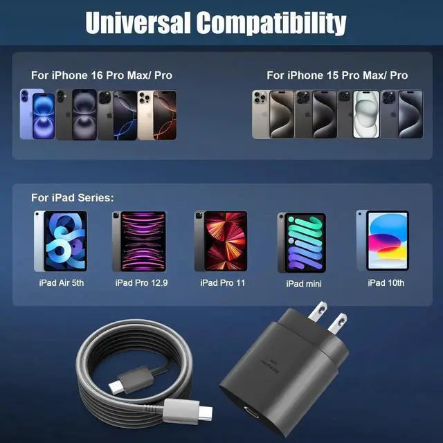 Alt view image 3 of 6 - Phone 17 16 15 Pro Max Charger 30W Type C Chargers USB C Fast Charger Block Phone 17 Chargers Fast Charging with 10FT C Charging Cable for Phone 17/17Pro Max/16/16Pro Max/15/15 Pro/iPad/Samsung