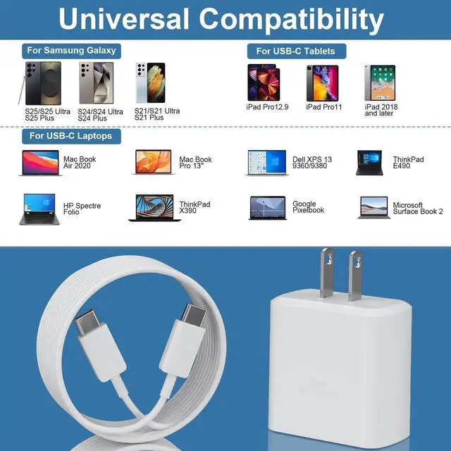 Alt view image 6 of 6 - JAENFONGS24 S23 S25 Ultra Charger, Super Fast Charger Type C, 45W USB C Fast Charger Block with 10FT Android Phone Charging Cable for Samsung Galaxy S25 S24 S23 Ultra/S23/S22/S21/S20, Note 10+ Note 20