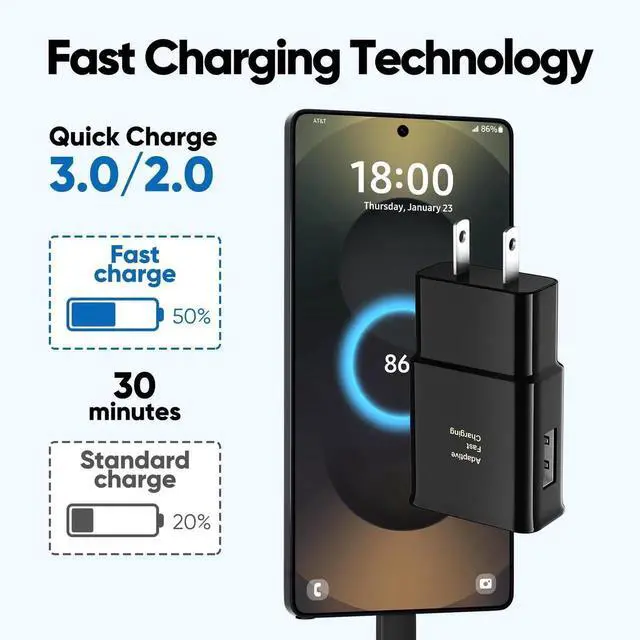 Alt view image 5 of 6 - JAENFONG Type C Charger Fast Charging, Adaptive Fast Charger Kit with 12FT USB Type C Cable for Samsung Galaxy S23/S23 Ultra/S22/S21/S20/S20+/S10/S10+/S10e/S9/S9+/S8/S8Plus/Edge/Active/Note 8/9/10/20