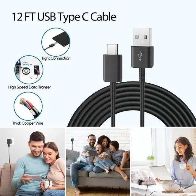 Alt view image 3 of 6 - JAENFONG Type C Charger Fast Charging, Adaptive Fast Charger Kit with 12FT USB Type C Cable for Samsung Galaxy S23/S23 Ultra/S22/S21/S20/S20+/S10/S10+/S10e/S9/S9+/S8/S8Plus/Edge/Active/Note 8/9/10/20