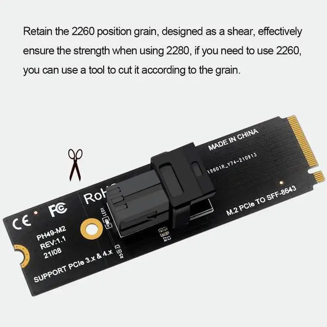 Alt view image 2 of 4 - M.2 NVME To U.2 Expansion Card Mkey PCIeX4 To SFF8643 Converter Card 64GT/S High Speed Stable Transmission for Desktop Computer