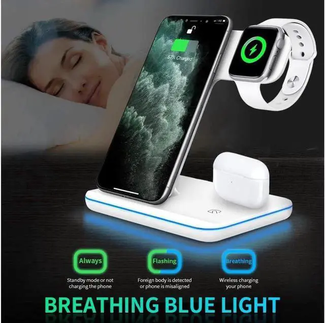 Alt view image 5 of 7 - JAENFONG Wireless Charger 3 in 1 Charger Stand 15W QI Fast Charging Station for Apple iWatch Series 5/4/3/2/1,AirPods, Compatible with iPhone 11 Series/XS MAX/XR/XS/X/8/8 Plus/Samsung White