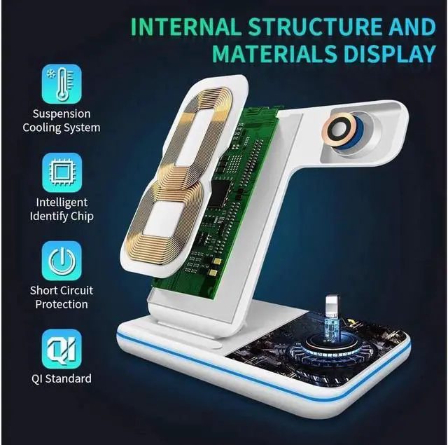 Alt view image 4 of 7 - JAENFONG Wireless Charger 3 in 1 Charger Stand 15W QI Fast Charging Station for Apple iWatch Series 5/4/3/2/1,AirPods, Compatible with iPhone 11 Series/XS MAX/XR/XS/X/8/8 Plus/Samsung White