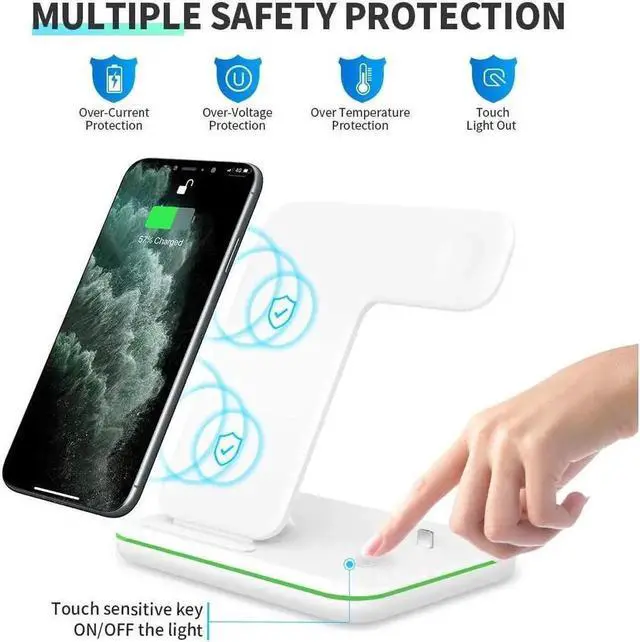 Alt view image 7 of 7 - JAENFONG Wireless Charger 3 in 1 Charger Stand 15W QI Fast Charging Station for Apple iWatch Series 5/4/3/2/1,AirPods, Compatible with iPhone 11 Series/XS MAX/XR/XS/X/8/8 Plus/Samsung White