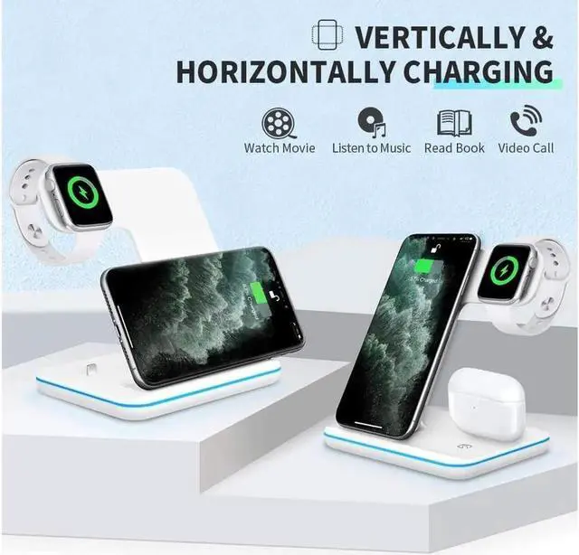 Alt view image 3 of 7 - JAENFONG Wireless Charger 3 in 1 Charger Stand 15W QI Fast Charging Station for Apple iWatch Series 5/4/3/2/1,AirPods, Compatible with iPhone 11 Series/XS MAX/XR/XS/X/8/8 Plus/Samsung White