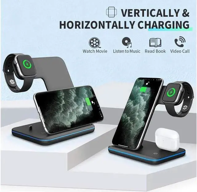 Alt view image 5 of 7 - JAENFONG  Wireless Charger 3 in 1 Charger Stand 15W QI Fast Charging Station for Apple iWatch Series 5/4/3/2/1,AirPods, Compatible with iPhone 11 Series/XS MAX/XR/XS/X/8/8 Plus/Samsung