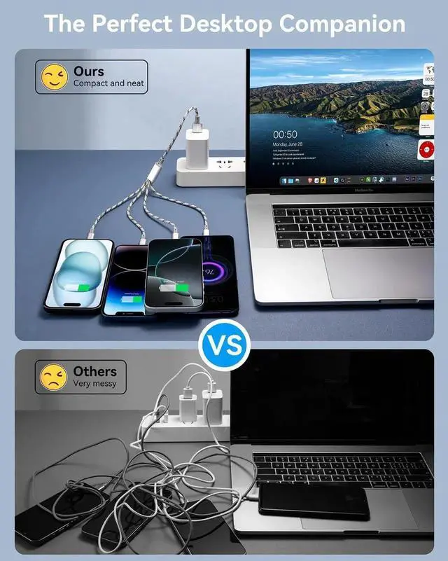 Alt view image 7 of 7 - JAENFONG Multi Charging Cable 2Pack 1Ft Short Multi Charging Cord Braided 4 in 1 Multiple USB Cable Charger Cable with Lightning/Type C/Micro USB Port for Cell Phone, iPhone, Galaxy, PS, Tablets