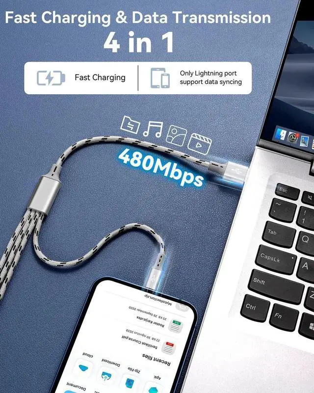 Alt view image 6 of 7 - JAENFONG Multi Charging Cable 2Pack 1Ft Short Multi Charging Cord Braided 4 in 1 Multiple USB Cable Charger Cable with Lightning/Type C/Micro USB Port for Cell Phone, iPhone, Galaxy, PS, Tablets