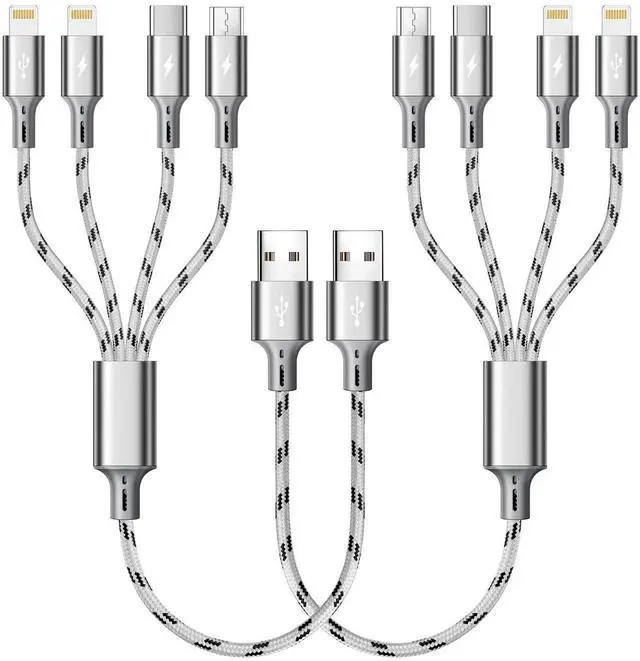 Main image of JAENFONG Multi Charging Cable 2Pack 1Ft Short Multi Charging Cord Braided 4 in 1 Multiple USB Cable Charger Cable with Lightning/Type C/Micro USB Port for Cell Phone, iPhone, Galaxy, PS, Tablets