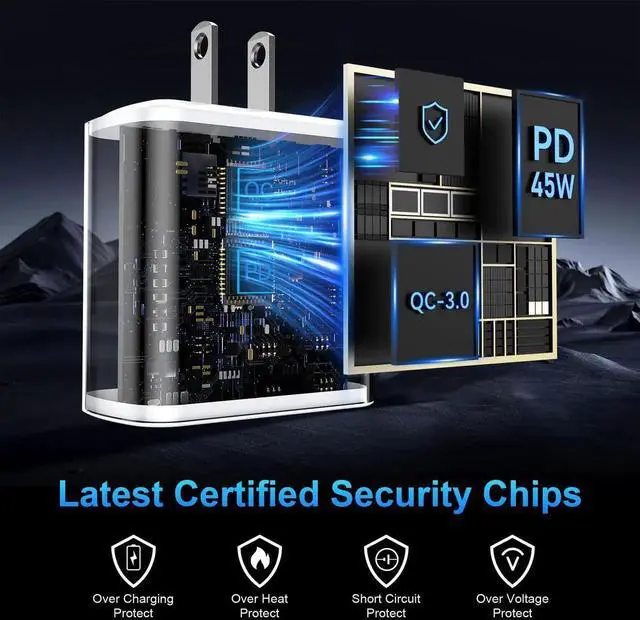 Alt view image 2 of 6 - iPhone 17 16 Pro Max Charger Fast Charging,45W USB C Fast Charger Block With Extra Long 10FT Type C Charger Fast Charging Cable for iPhone 17 Pro Max/17 Pro/iPhone Air/17/16//16 Pro Max/Samsung