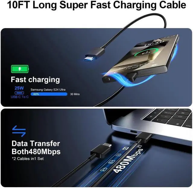 Alt view image 6 of 7 - 45W Samsung Super Fast Charger USB C,Type C Chargers Fast Charging Android Phone Charger Samsung Galaxy S25 Ultra Chargers 10FT Fast Charging Cord for Samsung Galaxy S25 Ultra/S25/S24/S23,2Port