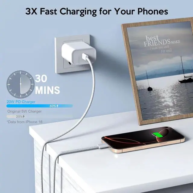 Alt view image 6 of 7 - JAENFONG iPhone 17 16 Charger Fast Charging,20W Fast USB C Charger Block 3Pack USBC Type C Fast Charging 6FT Woven Charge Cable for Apple iPhone Air/17 Pro Max/16e/16 ProMax/16Plus/15 Pro/iPad Pro/Air