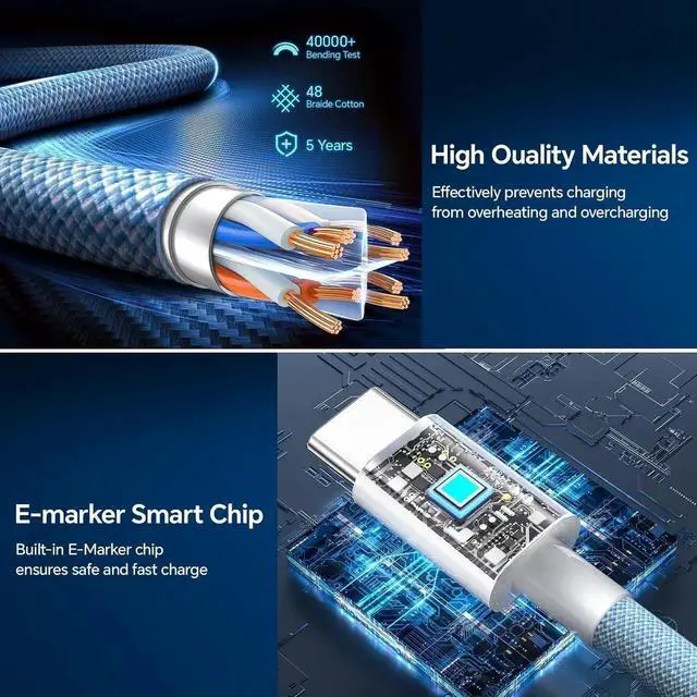 Alt view image 3 of 7 - JAENFONG USB C to USB C Cable(3 Pack 6.6ft), 60W USB C Charger Cable Type C Fast Charging Cable Long Nylon Braided Cord Compatible with iPhone 15 Pro Max Plus iPad Samsung S23 and More