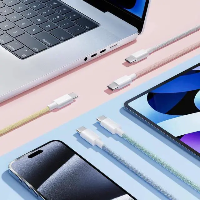 Alt view image 5 of 7 - JAENFONG USB C to USB C Cable(3 Pack 6.6ft), 60W USB C Charger Cable Type C Fast Charging Cable Long Nylon Braided Cord Compatible with iPhone 15 Pro Max Plus iPad Samsung S23 and More