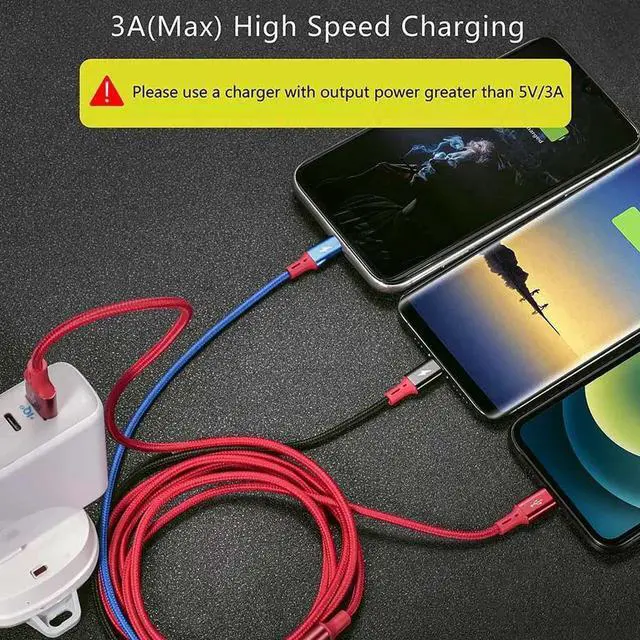 Alt view image 5 of 7 - JAENFONG 3Pack 5Ft Multiple Charging Cable 3-in-1 Braided Multi Charger Cord Fast Charging Cable Multi Charger Cable for Type C/Micro USB Port for Cell Phones/iPhone 16 15 14 13/ Samsung/PS/Tablets