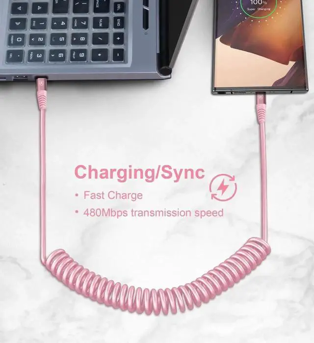 Alt view image 7 of 7 - JAENFONG USB C to C Cable 3FT for Car, Coiled USB C Fast Charging Cable for iPhone 17/16/15, 2Pack Type C Cord for iPhone 15/Plus/Pro/Pro Max/Samsung Galaxy S23-Pink