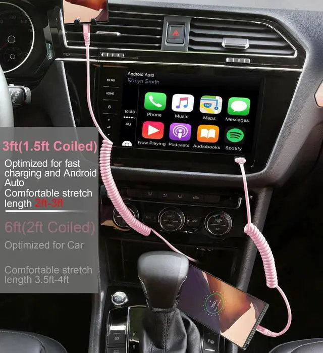 Alt view image 3 of 7 - JAENFONG USB C to C Cable 3FT for Car, Coiled USB C Fast Charging Cable for iPhone 17/16/15, 2Pack Type C Cord for iPhone 15/Plus/Pro/Pro Max/Samsung Galaxy S23-Pink