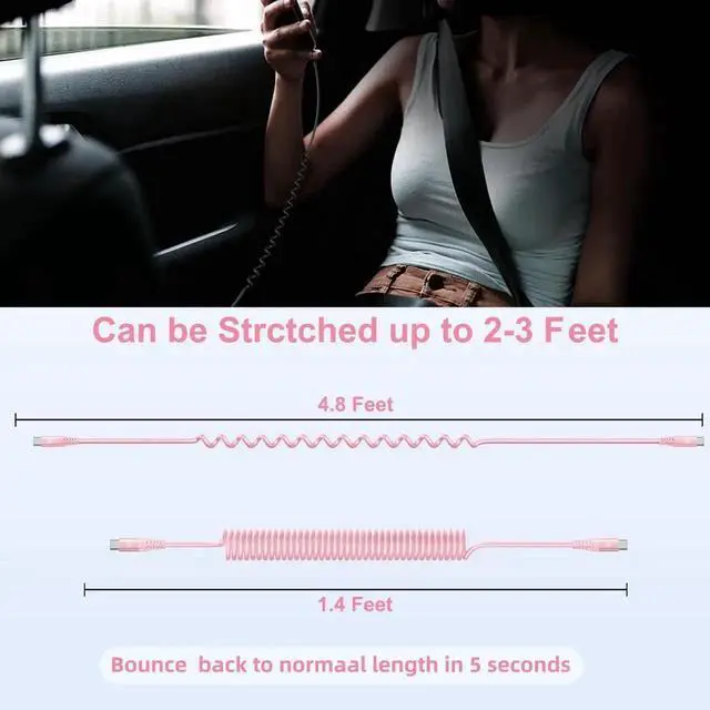 Alt view image 4 of 7 - JAENFONG USB C to C Cable 3FT for Car, Coiled USB C Fast Charging Cable for iPhone 17/16/15, 2Pack Type C Cord for iPhone 15/Plus/Pro/Pro Max/Samsung Galaxy S23-Pink