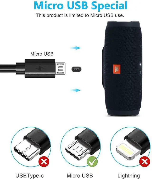 Alt view image 7 of 7 - JAENFONG Replacement Micro USB Charger Cord for JBL Clip 3, 2, JBL Flip 4, 3, 2, JBL Charge 3, 2, 2 Plus Waterproof Portable Bluetooth Speaker Charging Cord Cable (5FT)