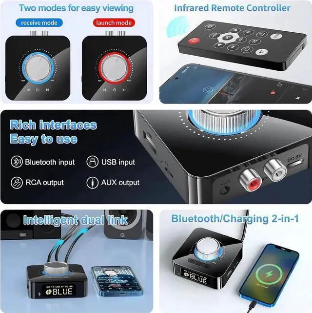 Alt view image 3 of 7 - JAENFONG Bluetooth 5.4 Receiver for HiFi, Wireless Audio Adapter with AUX 3.5mm/RCA Bluetooth Audio Receiver for PC/Mac/Smartphone/Tablet/AV Receiver, AptX HD, Dual Pairing