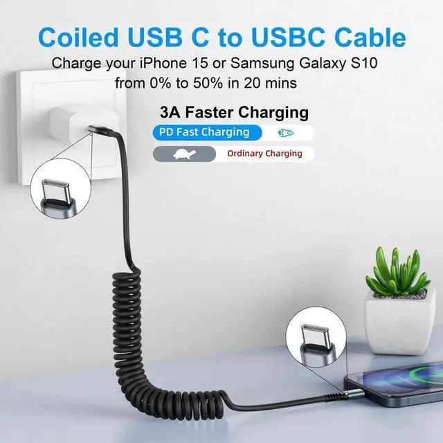 Alt view image 3 of 6 - JAENFONG USB C to USB C Cable [3FT+6FT], 2Pack Coiled USB C Charger Cable for Car, Type C Fast Charging Cable Compatible with iPhone 17/16/ 15/Plus/Pro/Pro Max/MacBook Pro 2020/Samsung Galaxy S23