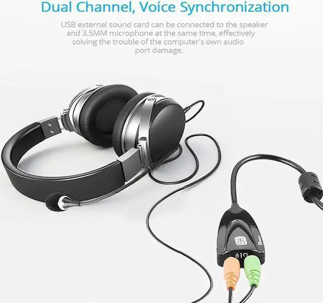 Alt view image 2 of 7 - JAENFONG USB External Stereo Sound Adapter for Windows and Mac. Plug and Play No Drivers Needed - Black