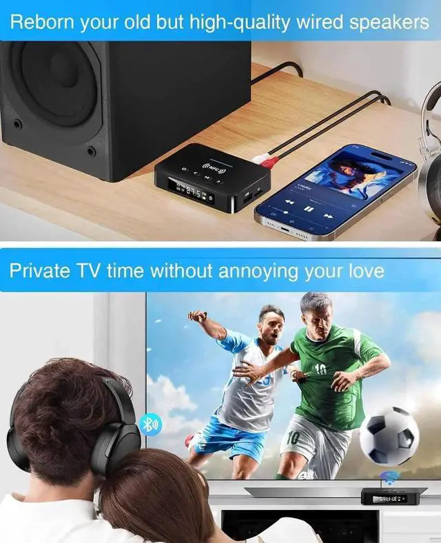 Alt view image 3 of 7 - JAENFONG Bluetooth Transmitter, 3-in-1 Bluetooth 5.0 Transmitter Receiver Adapter, FM Transmitter with RCA/AUX Cable, Wireless Audio Adapter for Stereo System/TV/PC/Headphones/Speakers