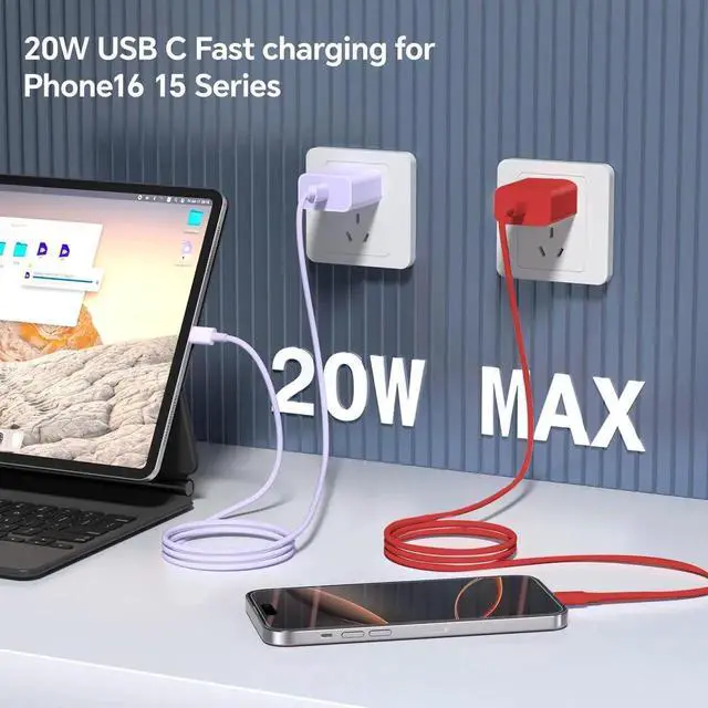 Alt view image 2 of 6 - JAENFONG Compatible with iPhone 17 16 15 Fast Charging Cable 10Ft,3Pack 60W USB C to USB C Fast Charging Cable Cord for Phone 17 16 15/15 Pro/15 Pro Max/15 Plus, Pad Pro,MacCBoOok Air, Samsunng