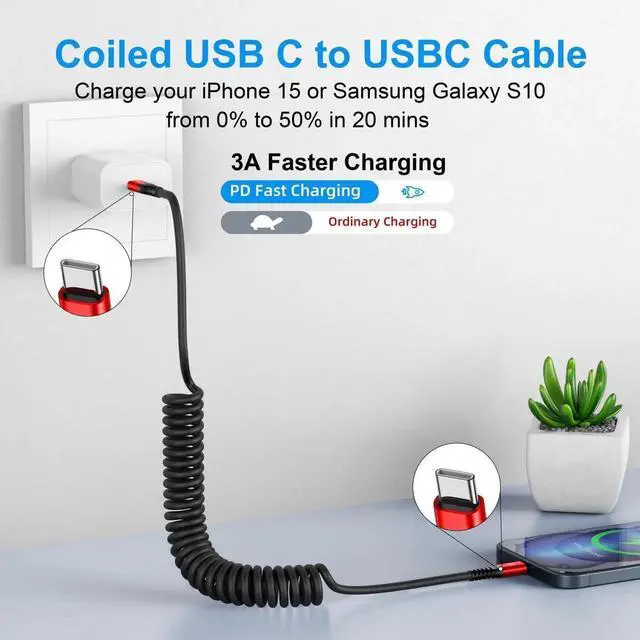 Alt view image 5 of 7 - JAENFONG USB C to USB C Cable 6ft, 2Pack Coiled USBC Charger Cable for Car, Type C Fast Charging Compatible with iPhone 17/16/15/Plus/Pro/Pro Max/MacBook Pro 2020/iPad Pro 2020/Samsung Galaxy S23-Red