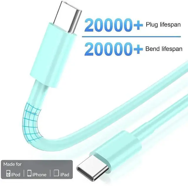 Alt view image 3 of 6 - JAENFONGCompatible with iPhone 17 16 15 Fast Charging Cable 10Ft,3Pack 60W USB C to USB C Fast Charging Cable Cord for Phone 17 16 15/15 Pro/15 Pro Max/15 Plus, Pad Pro,MacCBoOok Samsunng-RedGreenPink