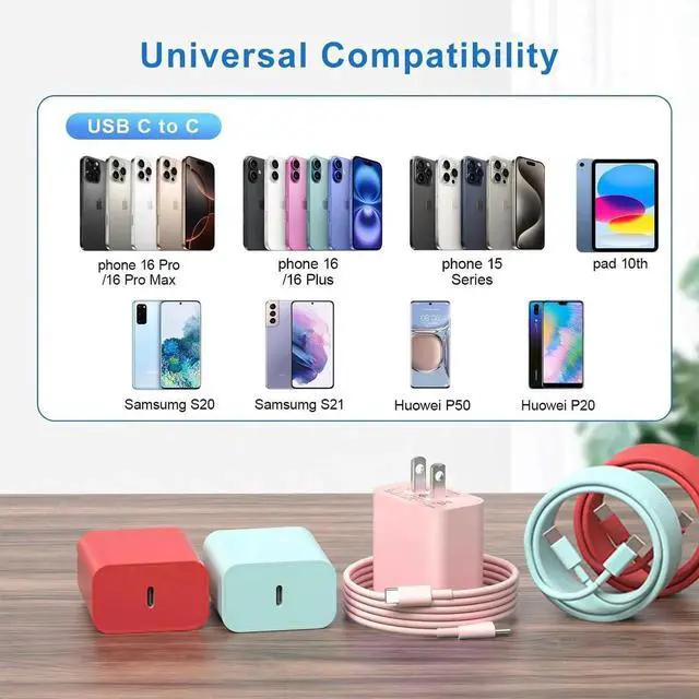 Alt view image 6 of 6 - JAENFONGCompatible with iPhone 17 16 15 Fast Charging Cable 10Ft,3Pack 60W USB C to USB C Fast Charging Cable Cord for Phone 17 16 15/15 Pro/15 Pro Max/15 Plus, Pad Pro,MacCBoOok Samsunng-RedGreenPink