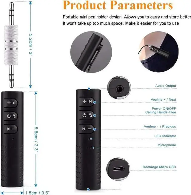 Alt view image 7 of 7 - JAENFONG Bluetooth V5.0 Receiver, Mini Wireless Bluetooth 3.5mm Jack Aux Adapter Portable Bluetooth Stereo Output Audio Receiver for Headphones, Speakers, Car/Home Stereo System(Black)