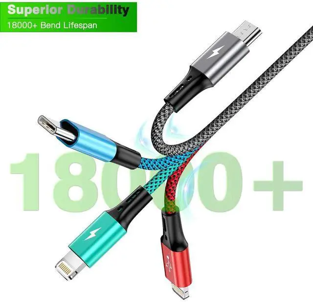 Alt view image 2 of 7 - 6ft 2Pack Multi Charging Cable,4 in1 Charging Cable Charging Cables for Multiple Devices Nylon Braided Universal Phone Charger Cord with IP/USB-C/Micro Port for Cellphone,iPhone,Samsung,Tablets