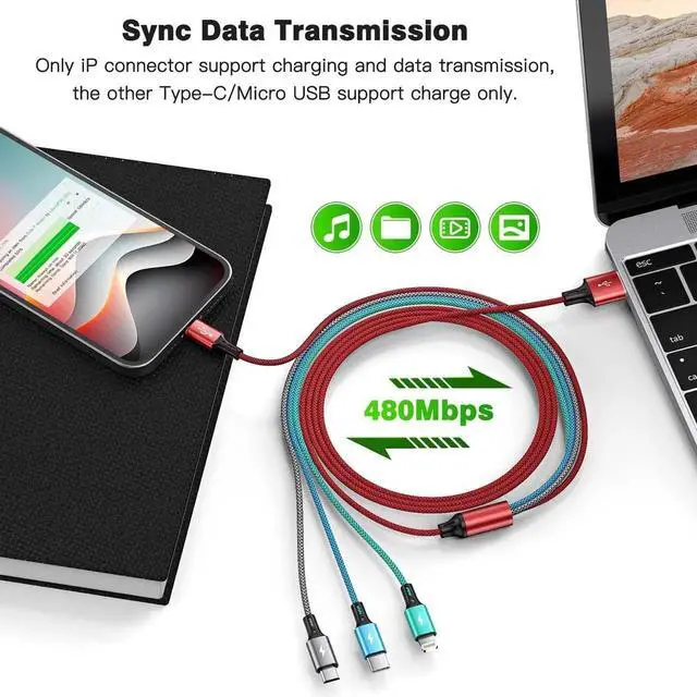 Alt view image 4 of 7 - 6ft 2Pack Multi Charging Cable,4 in1 Charging Cable Charging Cables for Multiple Devices Nylon Braided Universal Phone Charger Cord with IP/USB-C/Micro Port for Cellphone,iPhone,Samsung,Tablets