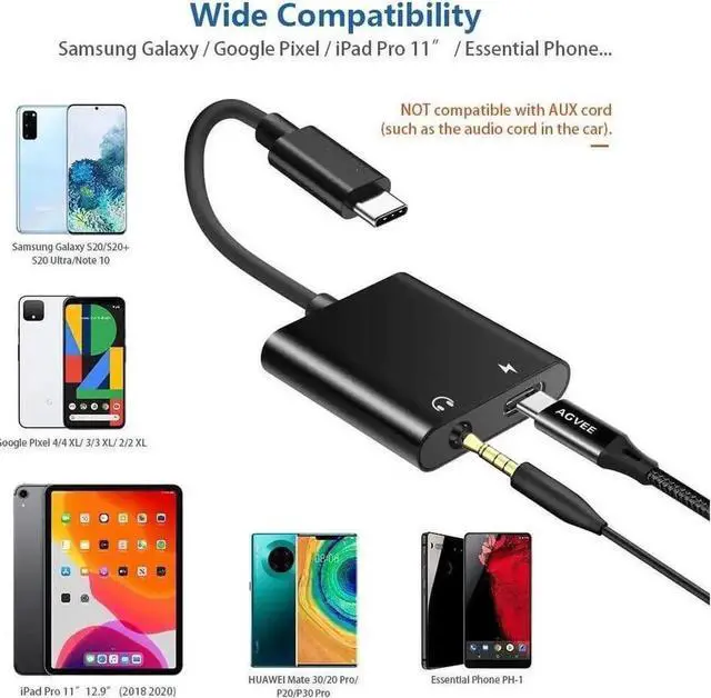 Alt view image 2 of 7 - JAENFONG USB-C to 3.5mm Headphones Adapter Type-C Aux Jack Earbuds Splitter USBC Audio TRRS Mic Earphones Dongle PD & QC Charging for Samsung S21 S20 Note 20 10 iPad Pro Pixel 2 3 4 XL Black