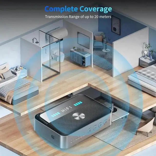 Alt view image 3 of 7 - JAENFONG Bluetooth 5.3 Transmitter Receiver, 2-in-1 Bluetooth Adapter HiFi Audio Bluetooth Receiver, DAC Converter with LED Display RGB Light and NFC 3.5mm AUX RCA Optical Coaxial USB for PC/TV/Car