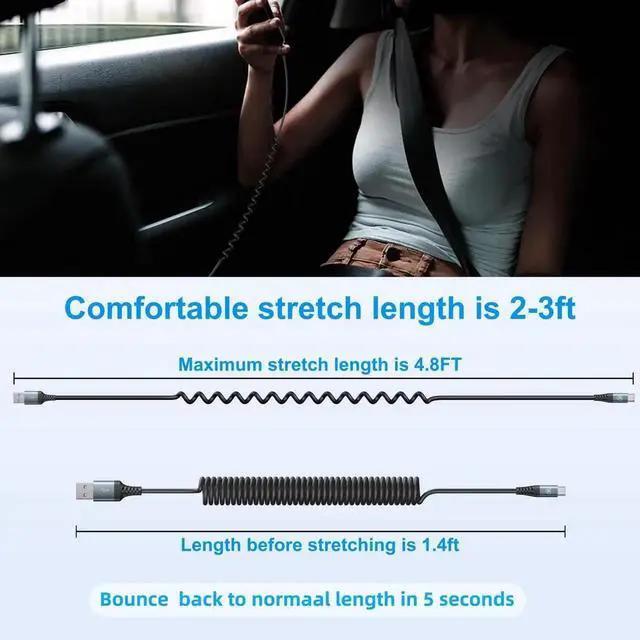 Alt view image 2 of 6 - USB Type C Charger Cable Fast Charging,[2-Pack, 3ft]Coiled USB A to Type C Charger Cord for Car USB-C Cable Compatible with iPhone 17/16/15/Plus/Pro/Pro Max/Samsung Galaxy A10e A20 A50 S20 S10E