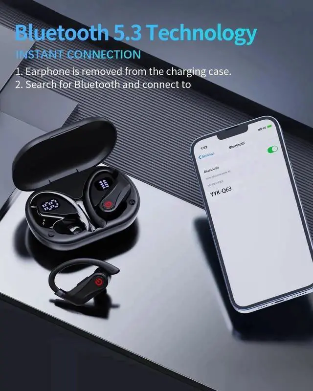 Alt view image 2 of 7 - JAENFONG True Wireless Earbuds, Bluetooth Headphones Sports Over-Ear Bluetooth 5.3 Ear Buds with Earhooks 120H Playtime Wireless Headphones for Workout Waterproof Bluetooth LED Power Display