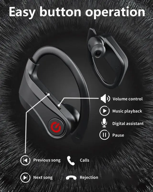 Alt view image 3 of 7 - JAENFONG True Wireless Earbuds, Bluetooth Headphones Sports Over-Ear Bluetooth 5.3 Ear Buds with Earhooks 120H Playtime Wireless Headphones for Workout Waterproof Bluetooth LED Power Display